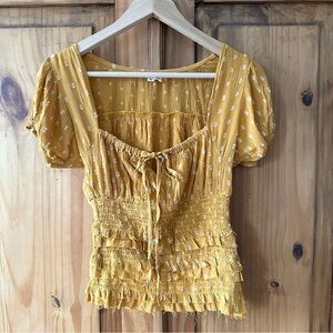 Rebellion Again Mustard Boho Chic Peasant Top Blouse Coastal Cowgirl - Medium